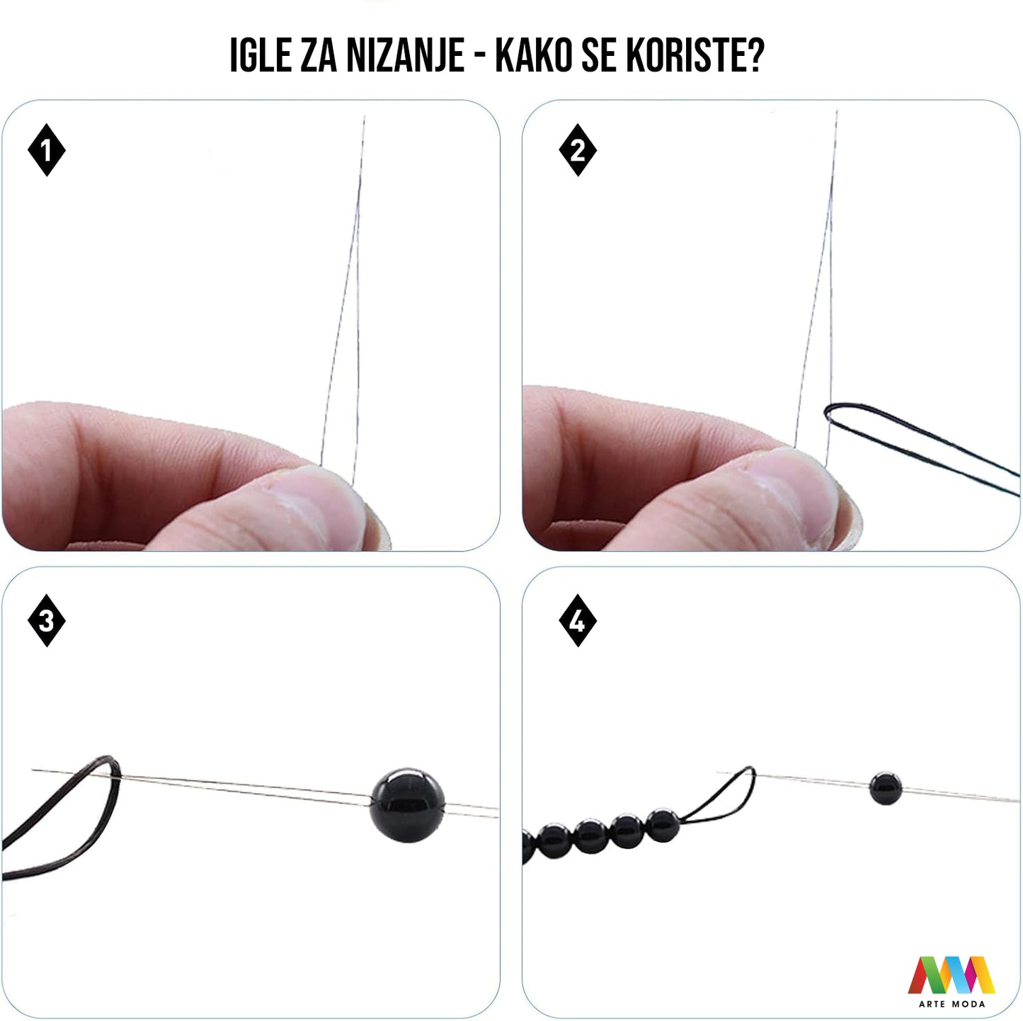 Srebrna Igla za nizanje perlica - 12,8 cm